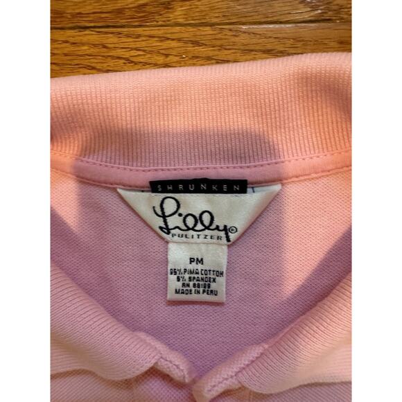 Lilly Pulitzer Shrunken Pink Short Sleeve Polo Green Palm Preppy core petite‎ M - Picture 4 of 10